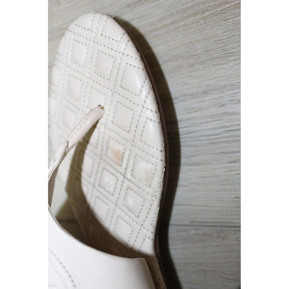 Tory Burch Fleming Cream Leather Quilted Flat Thong Sandals Women's 7M 5595 B18